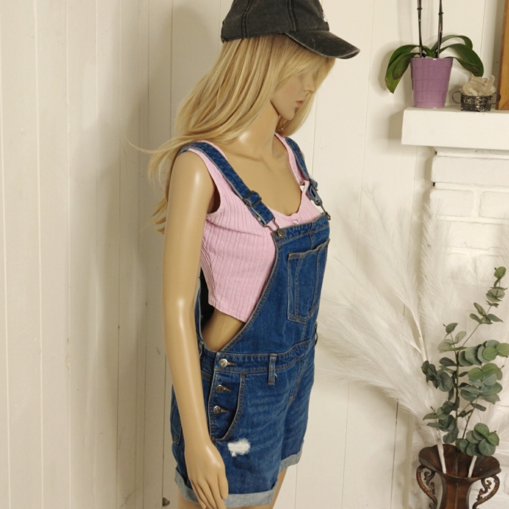 Overalls from Old Navy and pink button down shirt from Target